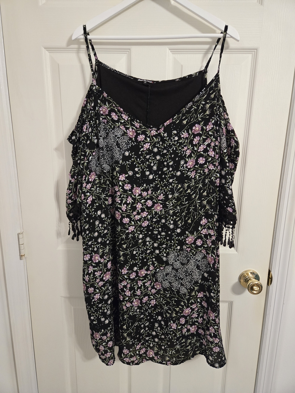 Black Floral Cold-Shoulder Slip Dress with Pink Flowers Size 3X Charlotte Russe